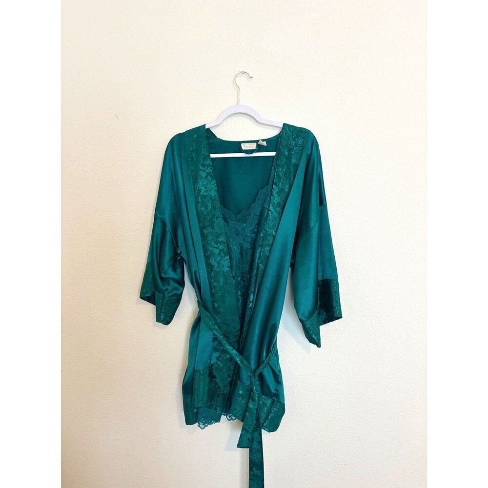 Vintage Gold Label Victoria's Secret Women's Satin Lace Robe and Nightgown Set M